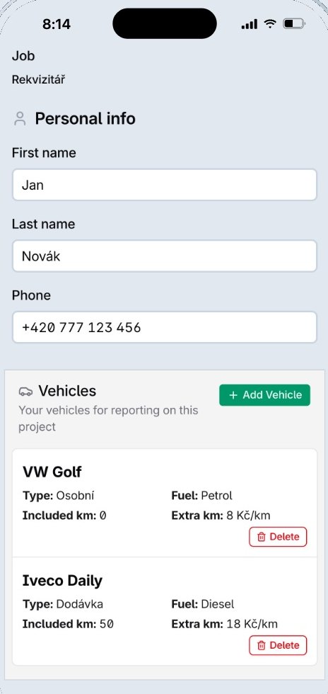 Start form on a crew member’s phone: personal info and vehicles